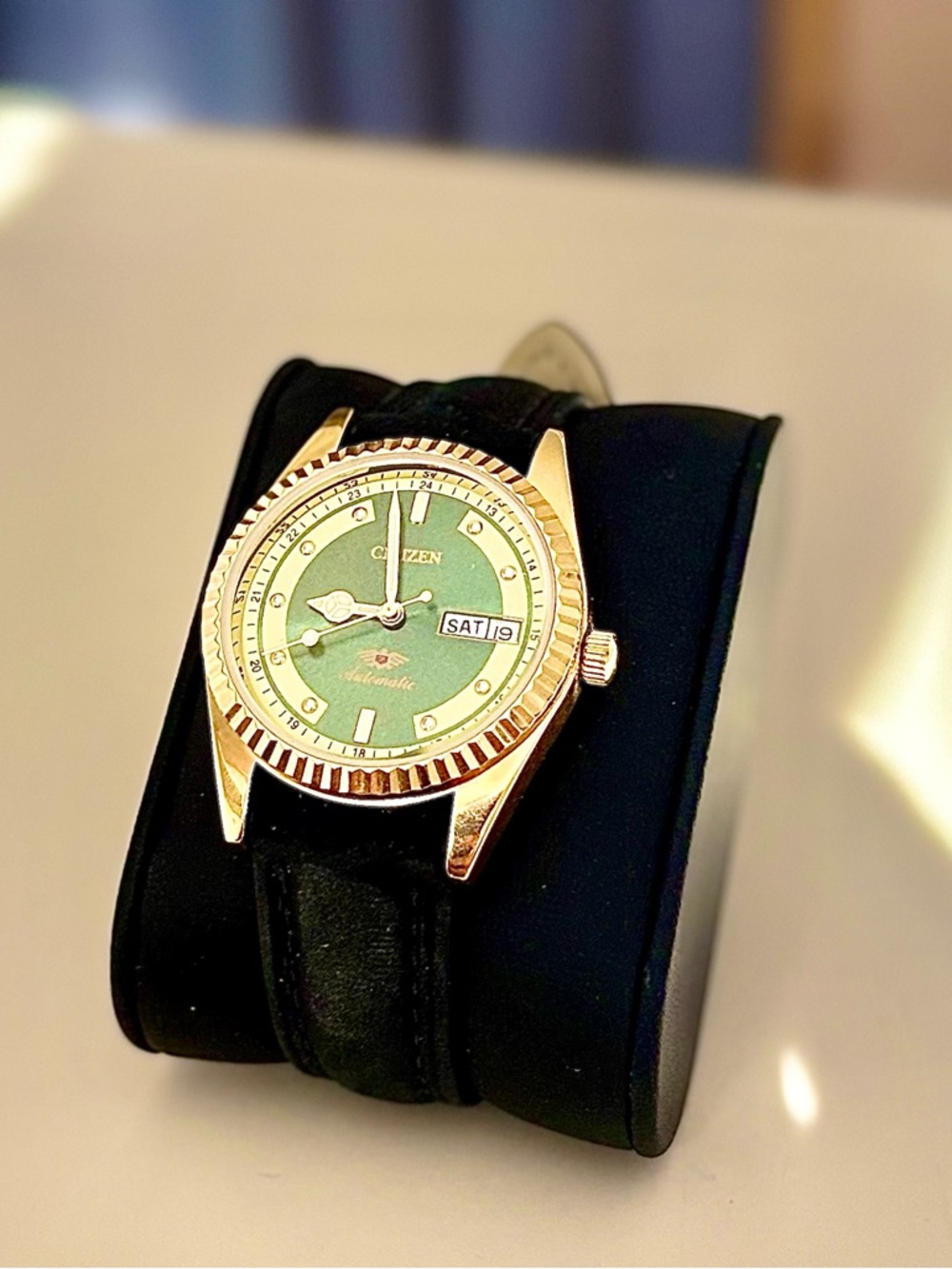 Citizen Gold-Tone Presidential with Green Dial and Black Leather Strap